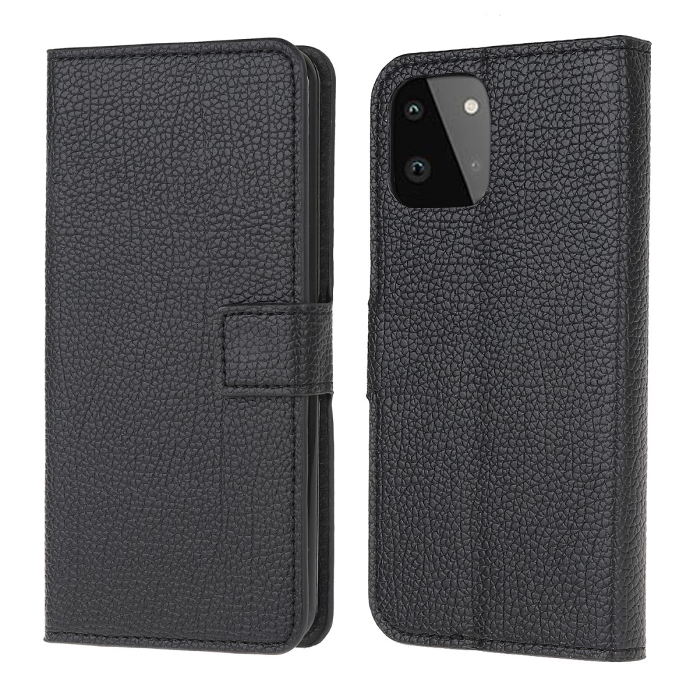 Samsung Galaxy A22 5G - Litchi Läder Fodral - Svart