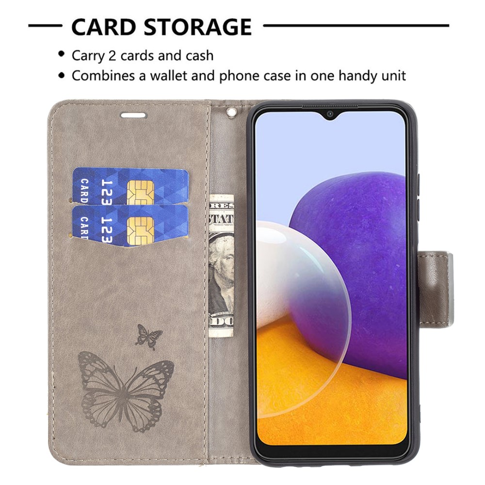  Samsung Galaxy A22 5G - Butterfly Läder Fodral - Grå
