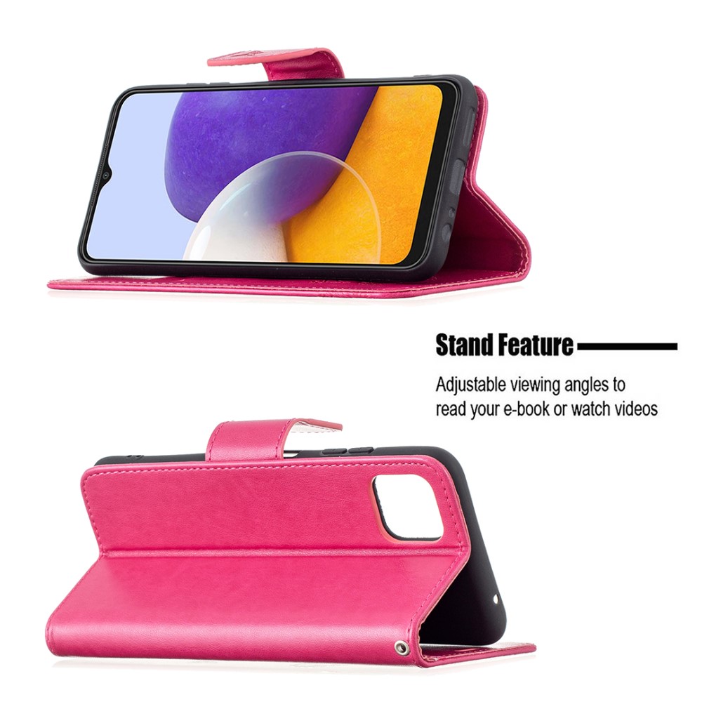  Samsung Galaxy A22 5G - Butterfly Läder Fodral - Rosa