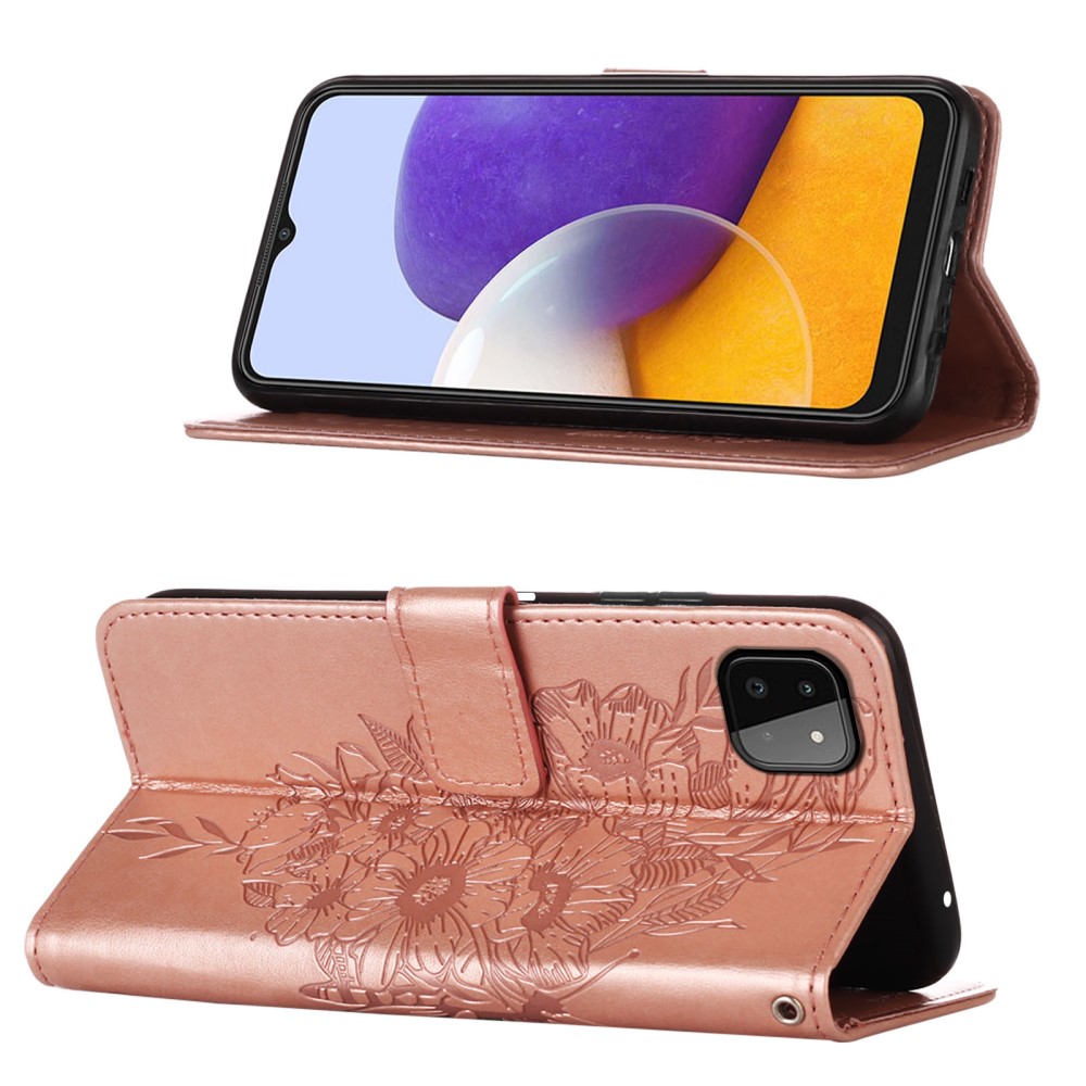  Samsung Galaxy A22 5G - Butterfly Plånboksfodral - Roséguld