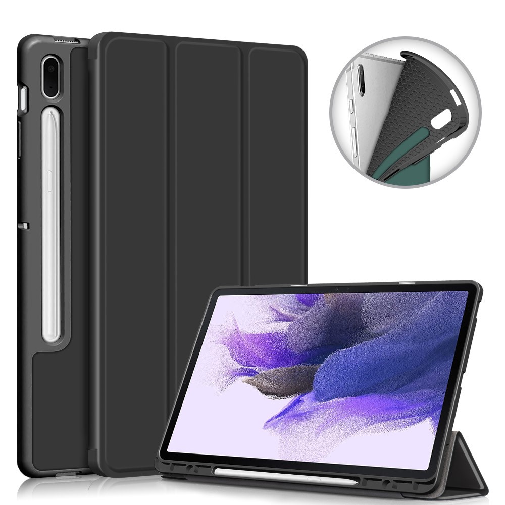  Galaxy Tab S7 FE/S7 Plus/S8 Plus Tri-Fold Fodral Med Pennhållare Svart