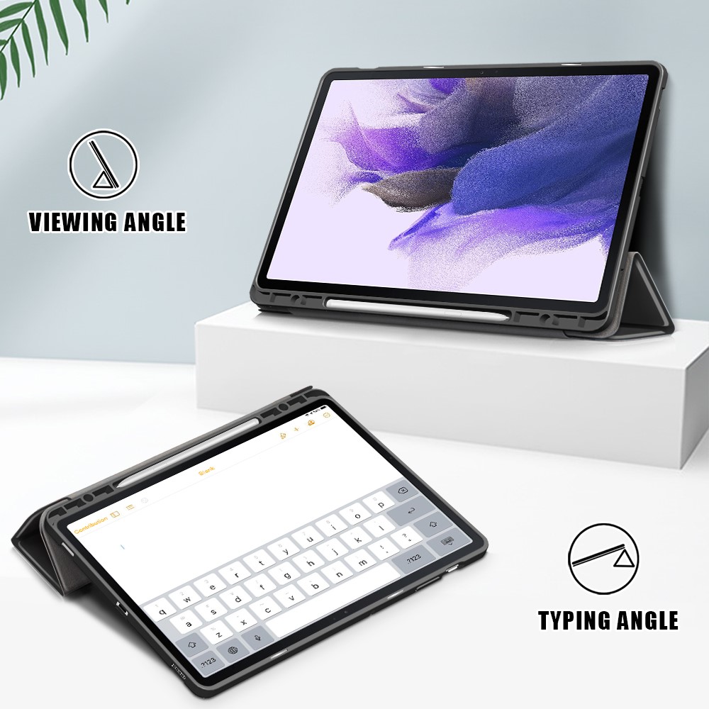  Galaxy Tab S7 FE/S7 Plus/S8 Plus Tri-Fold Fodral Med Pennhållare Svart