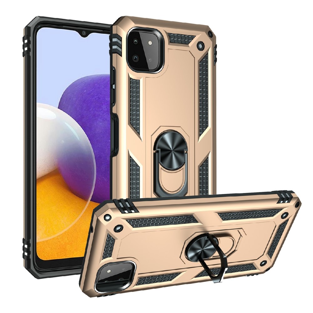 Samsung Galaxy A22 5G - Armor Hybrid Ring Skal - Guld