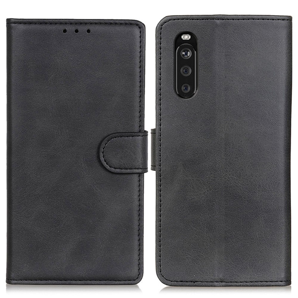  Sony Xperia 10 III - Solid Läder Fodral - Svart