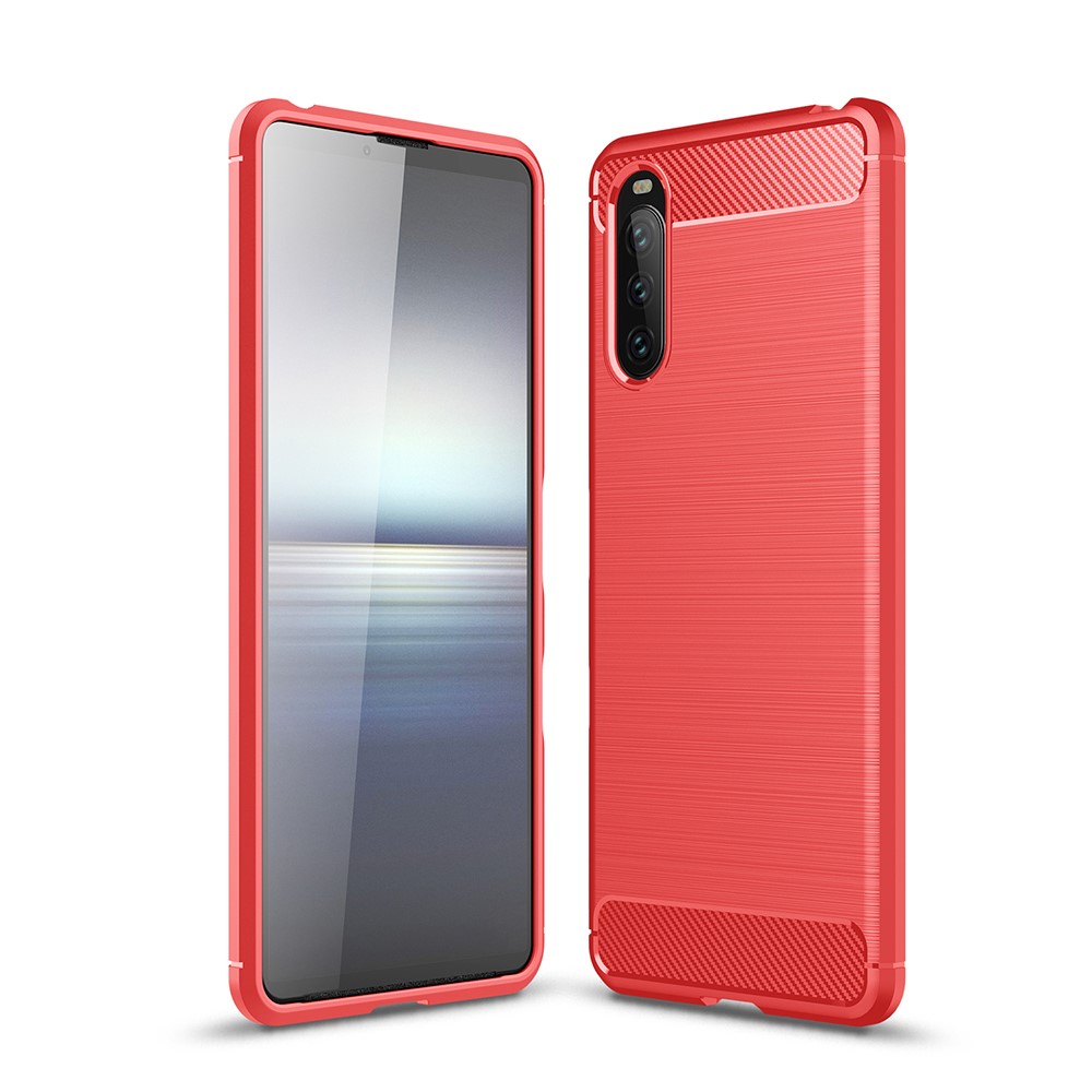  Sony Xperia 10 III - Borstad Stål Textur Skal - Röd