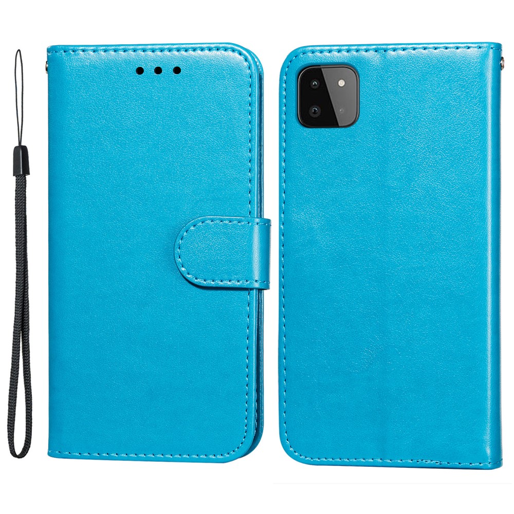  Samsung Galaxy A22 5G - Solid Läder Fodral - Blå