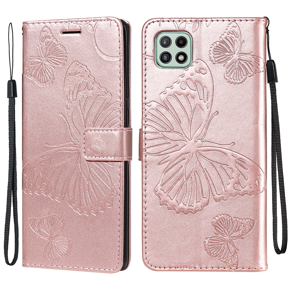  Samsung Galaxy A22 5G - Butterfly Läder Fodral - Roséguld