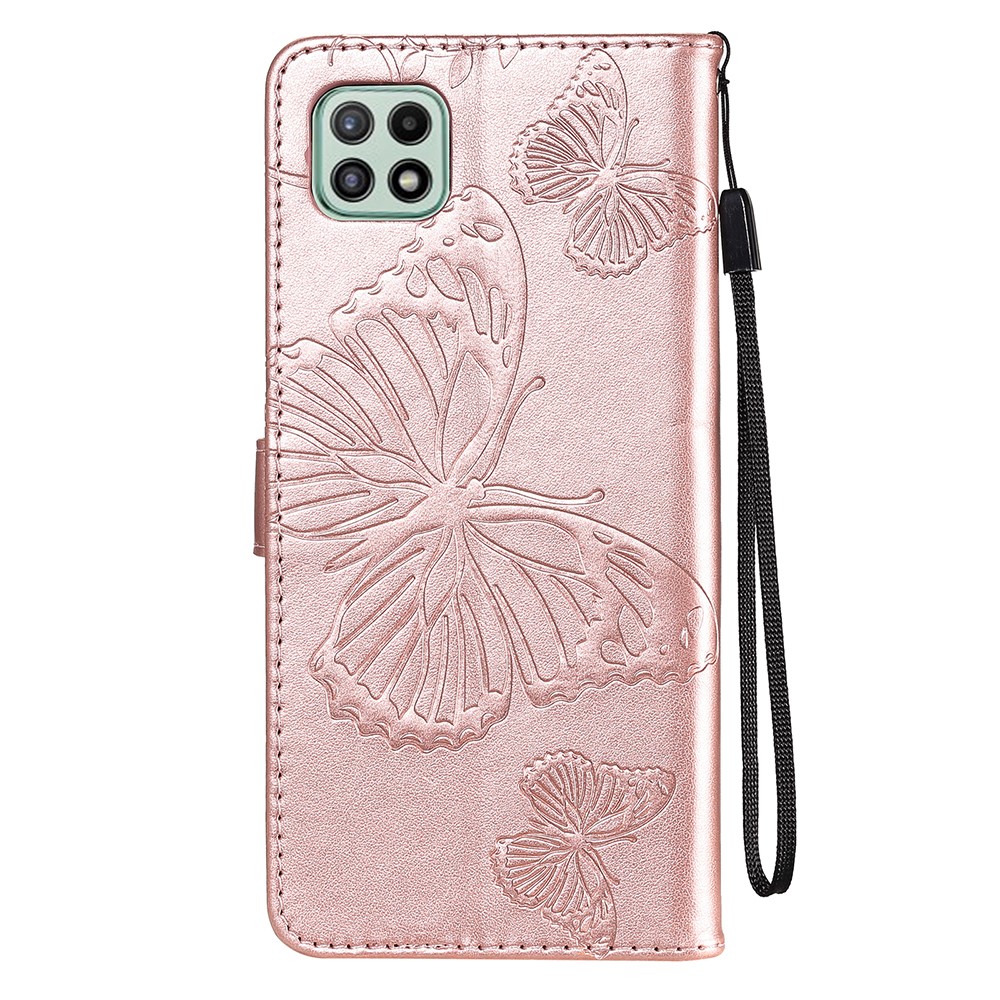  Samsung Galaxy A22 5G - Butterfly Läder Fodral - Roséguld