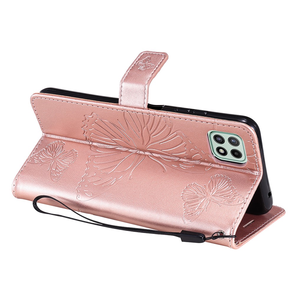  Samsung Galaxy A22 5G - Butterfly Läder Fodral - Roséguld