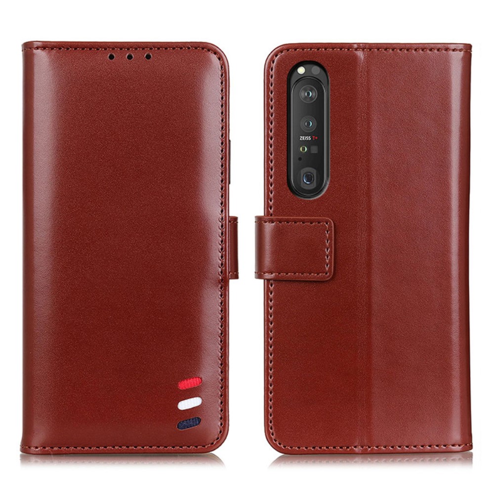  Sony Xperia 1 III - Tri-Color Läder Fodral - Brun