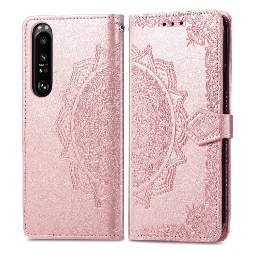  Sony Xperia 1 III - Mandala Läder Fodral - Roséguld