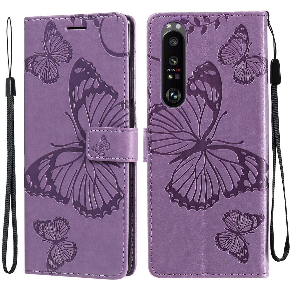  Sony Xperia 1 III - Butterfly Läder Fodral - Lila