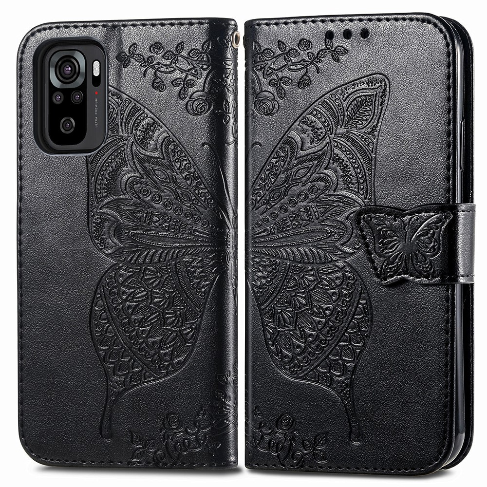  Xiaomi Redmi Note 10S - Flower Läder Fodral - Svart