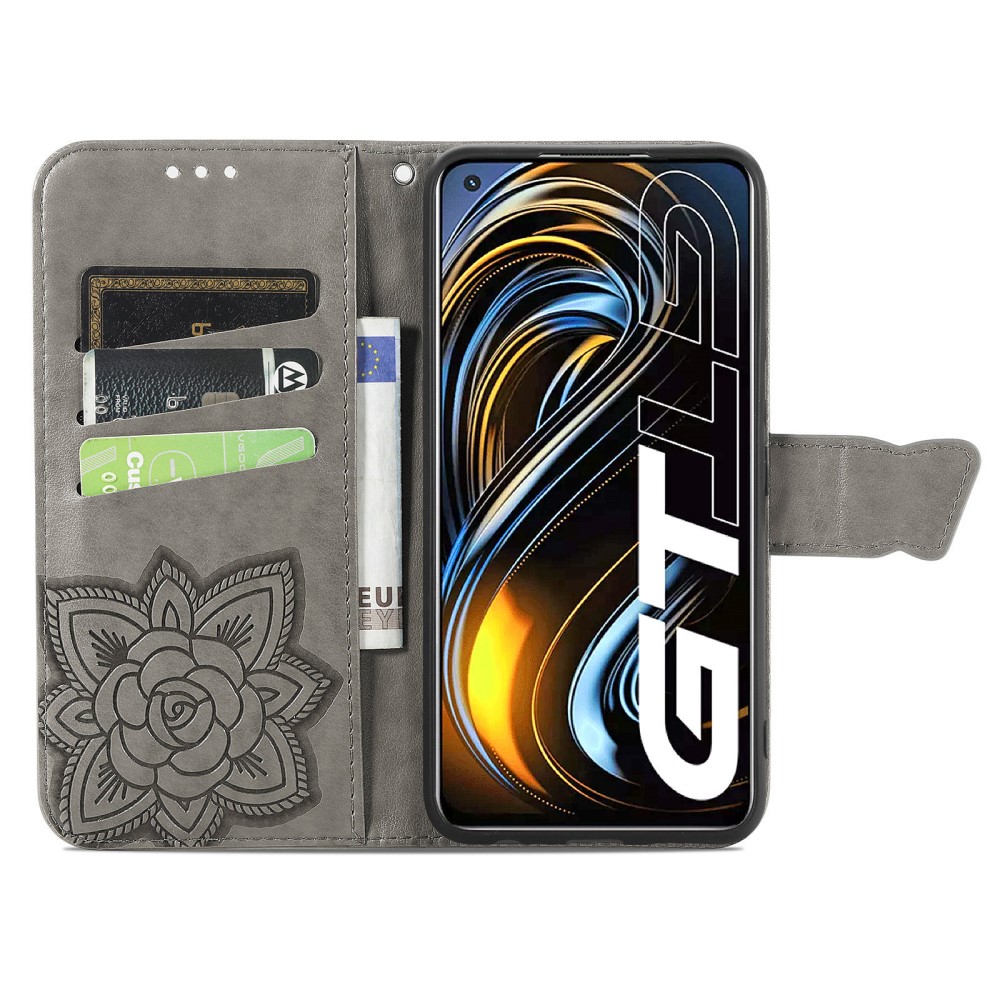  Realme GT 5G - Butterfly Läder Fodral - Grå
