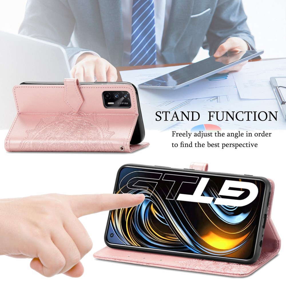  Realme GT 5G - Mandala Läder Fodral - Roséguld