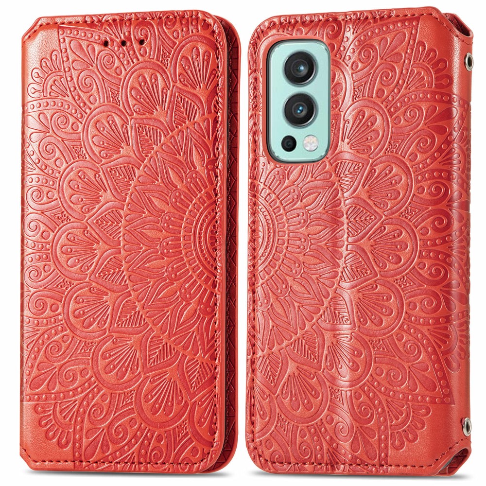  OnePlus Nord 2 5G - Mandala Tryckt Läder Fodral - Röd