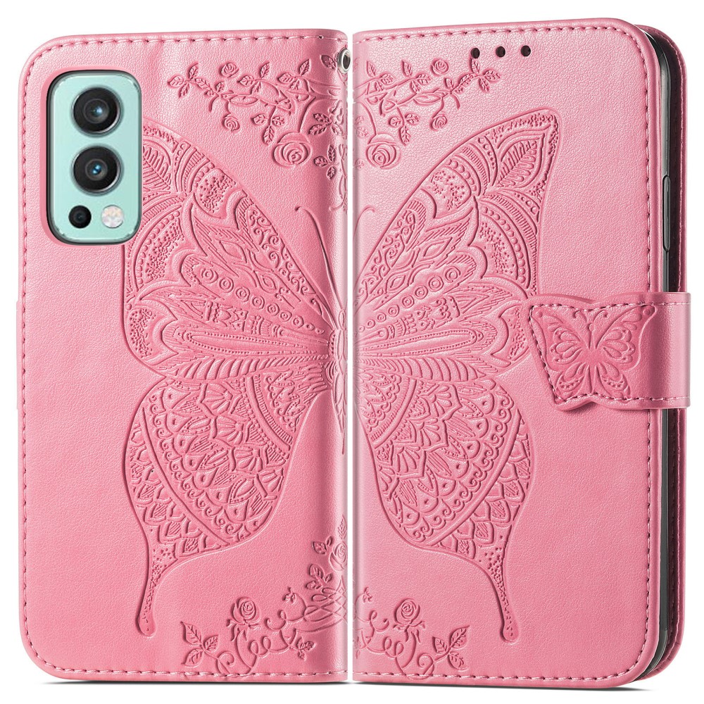  OnePlus Nord 2 5G - Butterfly Läder Fodral - Rosa