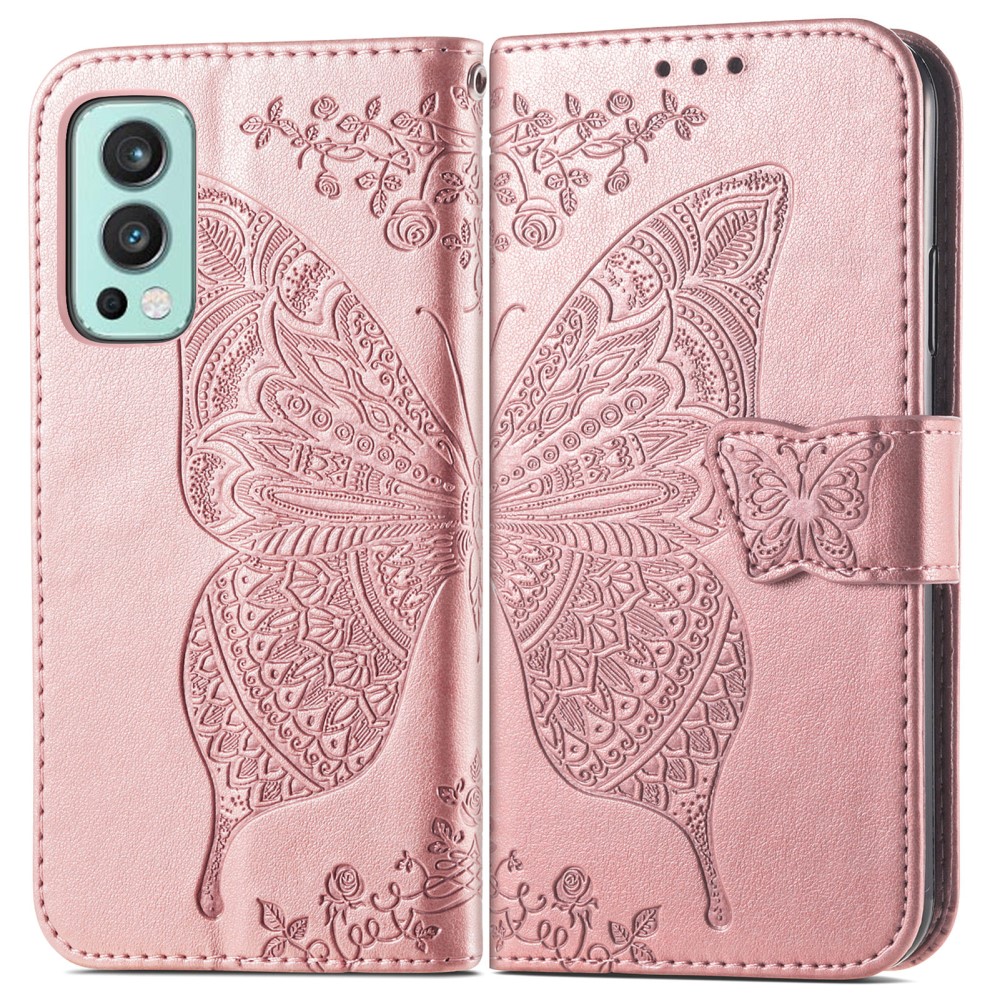  OnePlus Nord 2 5G - Butterfly Läder Fodral - Roséguld