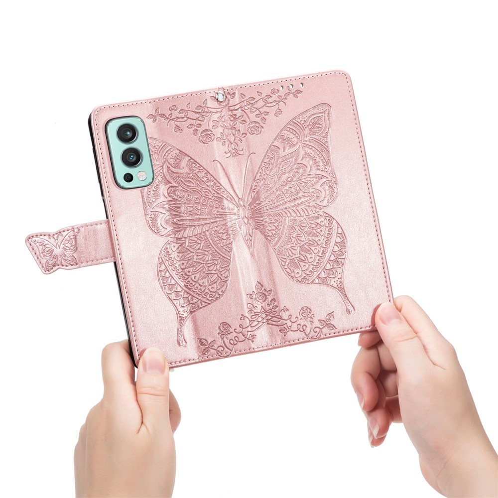  OnePlus Nord 2 5G - Butterfly Läder Fodral - Roséguld
