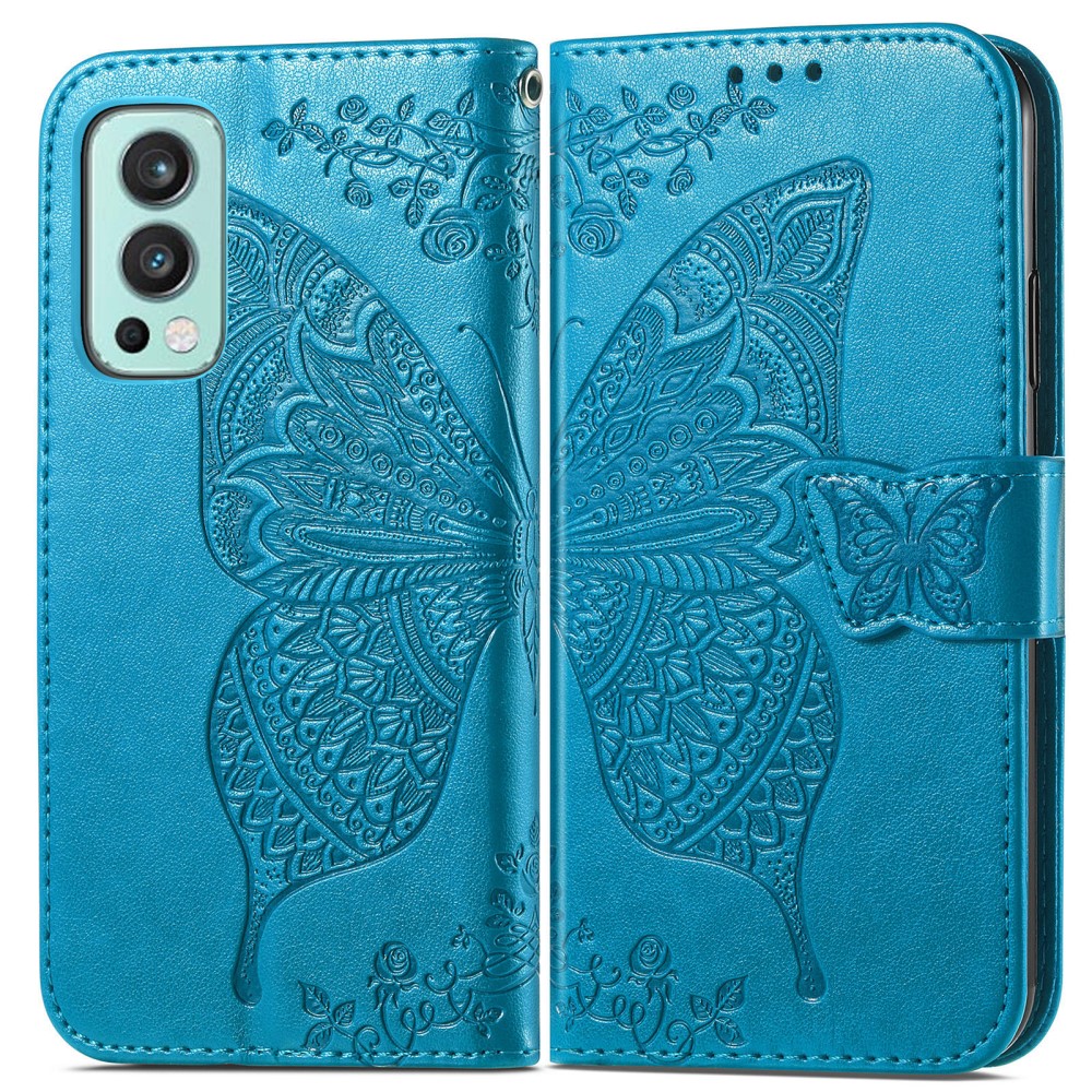  OnePlus Nord 2 5G - Butterfly Läder Fodral - Blå
