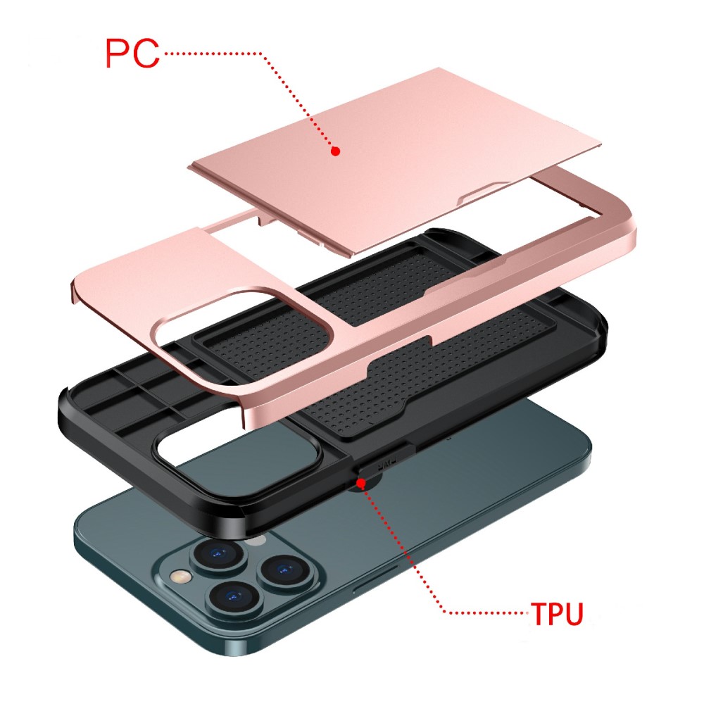  iPhone 13 - Hybrid Skal Med Kortfack - Roséguld