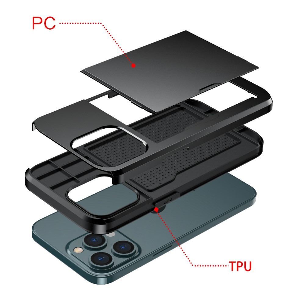  iPhone 13 - Hybrid Skal Med Kortfack - Svart