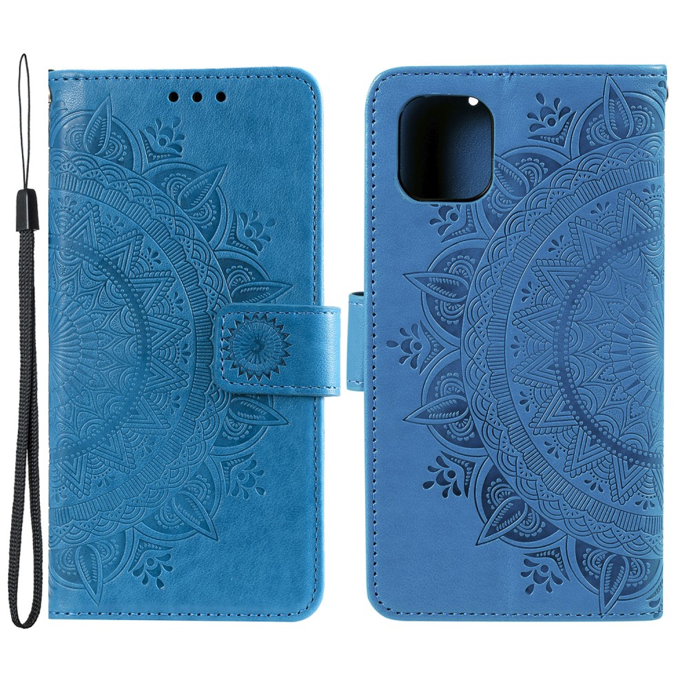  iPhone 13 - Tryckt Mandala Läder Fodral - Blå
