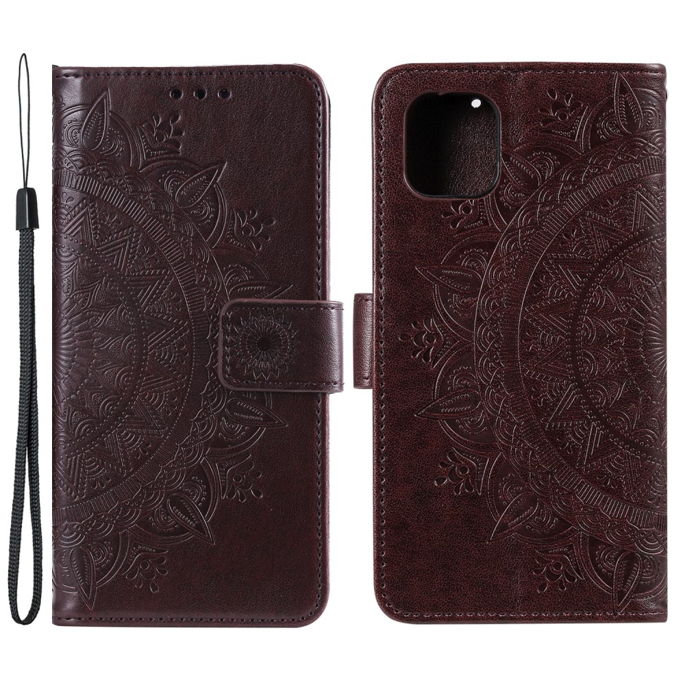  iPhone 13 - Tryckt Mandala Läder Fodral - Brun
