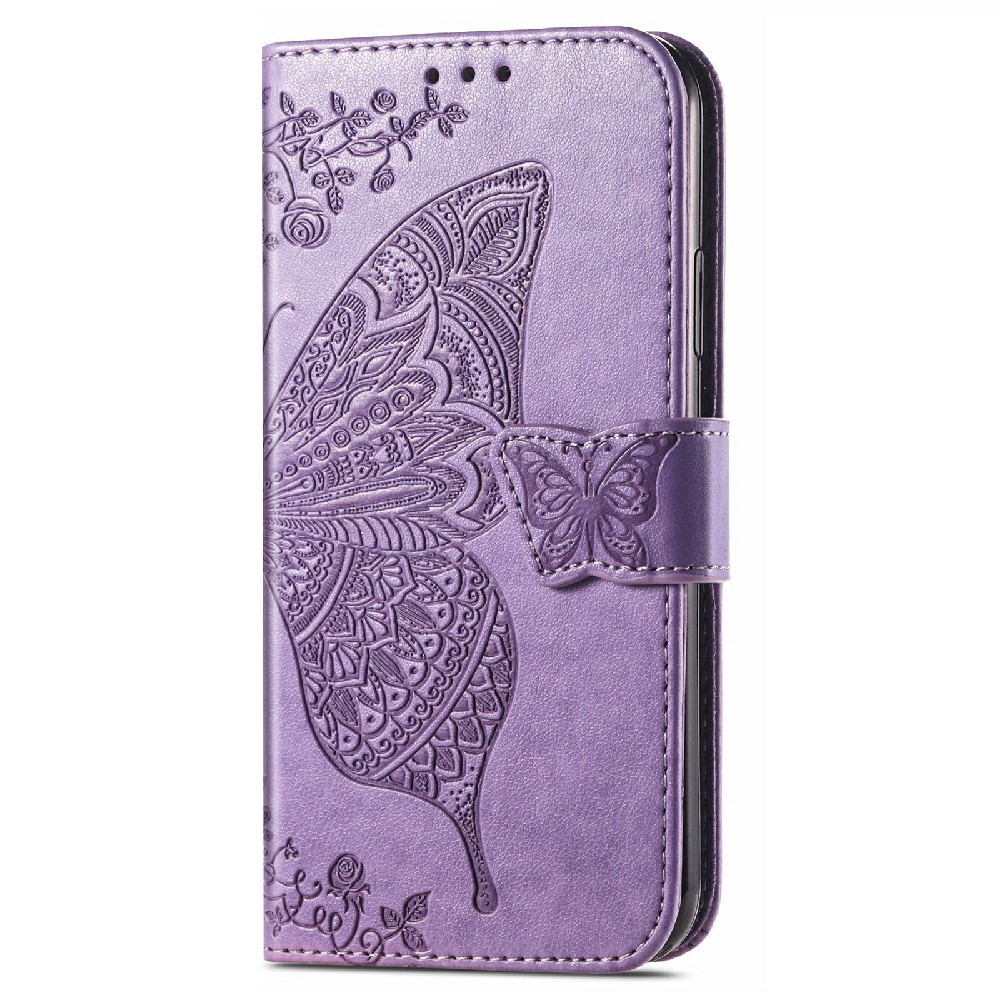  iPhone 13 - Butterfly Print Läder Fodral - Lila