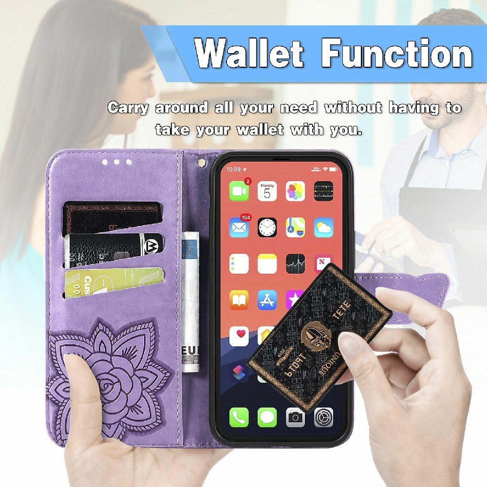  iPhone 13 - Butterfly Print Läder Fodral - Lila