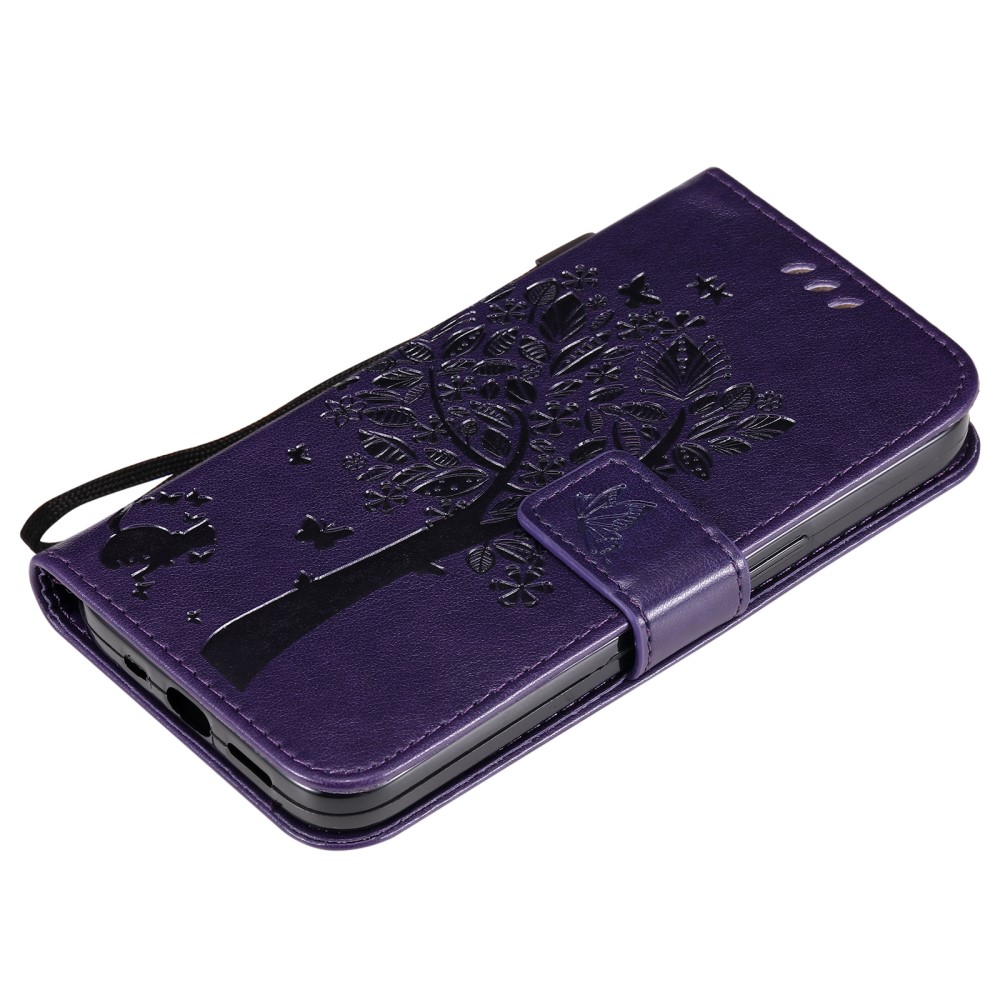  iPhone 13 - Tryckt Träd/Katt Design Fodral - Mörk Lila