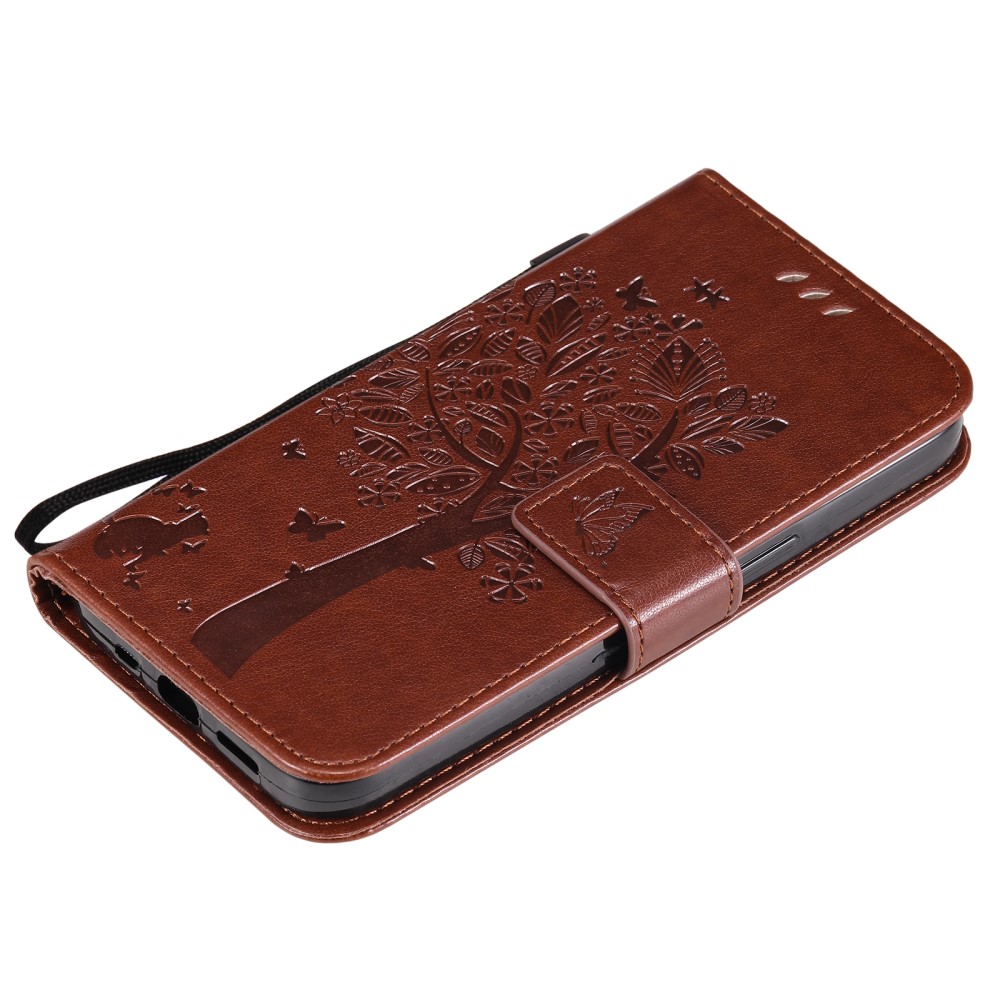  iPhone 13 - Tryckt Träd/Katt Design Fodral - Brun