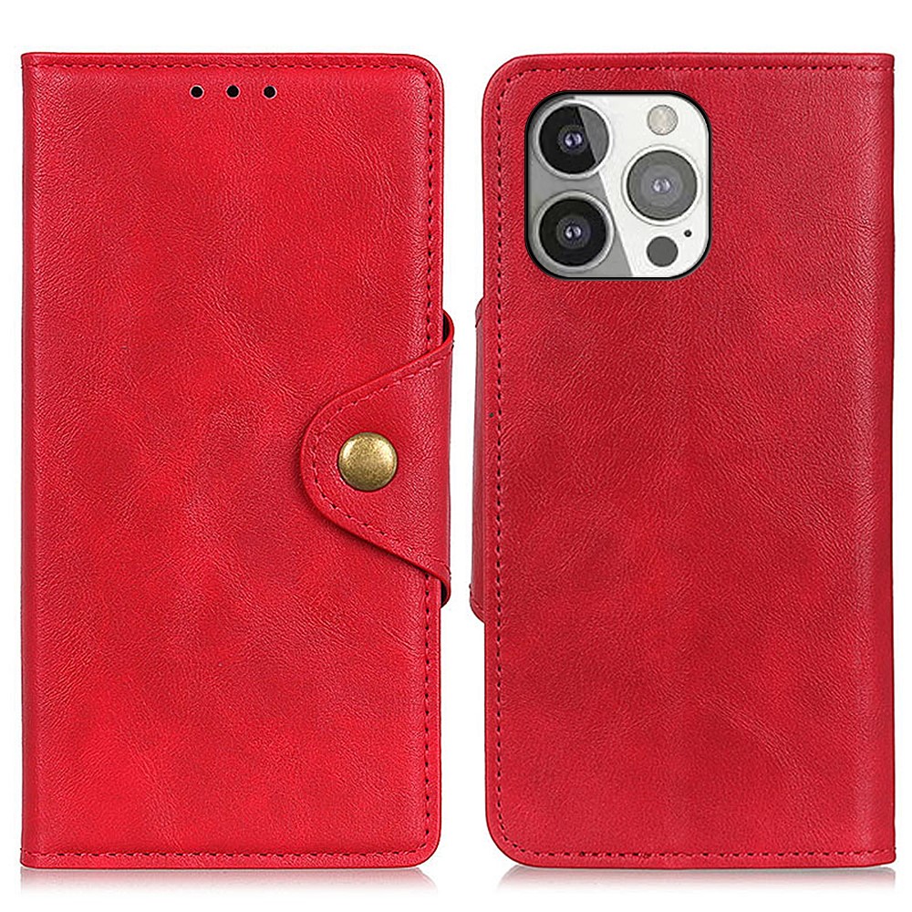  iPhone 13 Pro - Läder Fodral Magnetisk Mässing - Röd