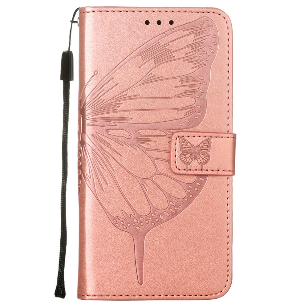  iPhone 13 Pro - Butterfly Tryck Läder Fodral - Roséguld