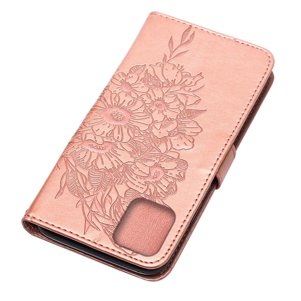  iPhone 13 Pro - Butterfly Tryck Läder Fodral - Roséguld
