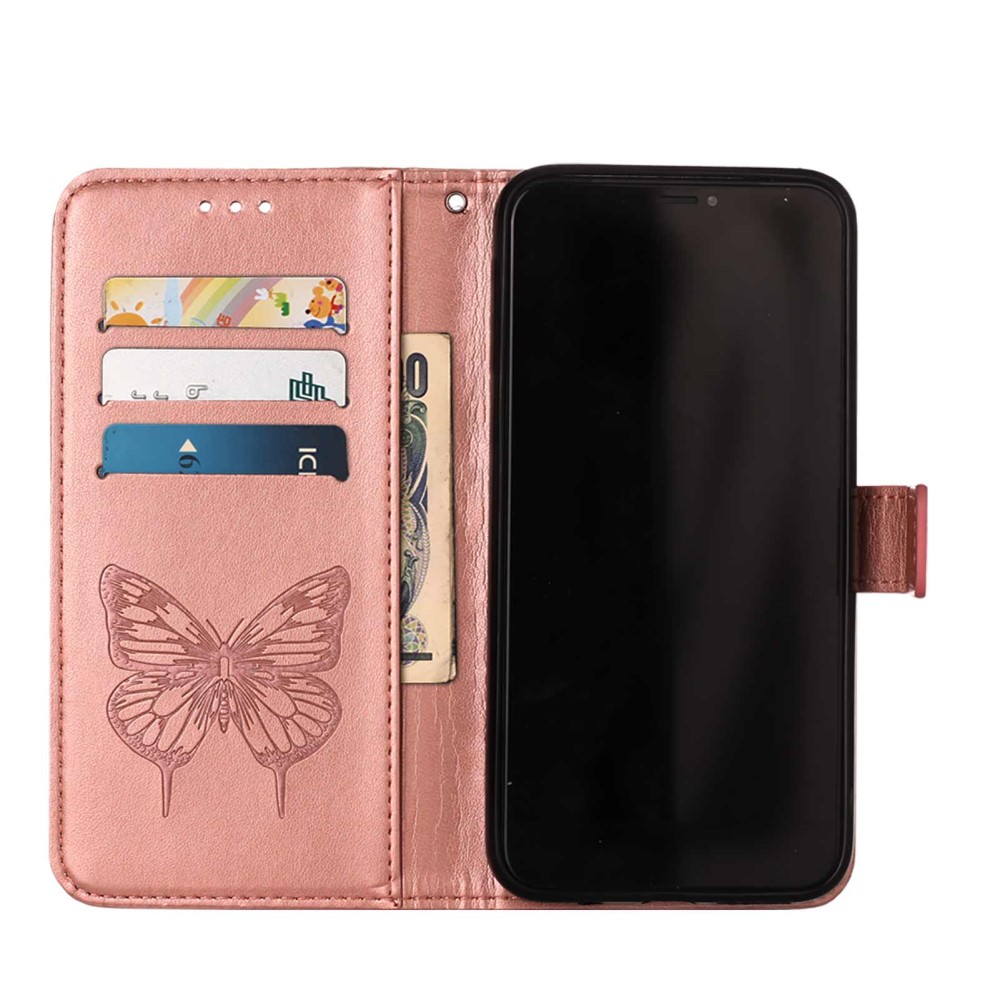  iPhone 13 Pro - Butterfly Tryck Läder Fodral - Roséguld