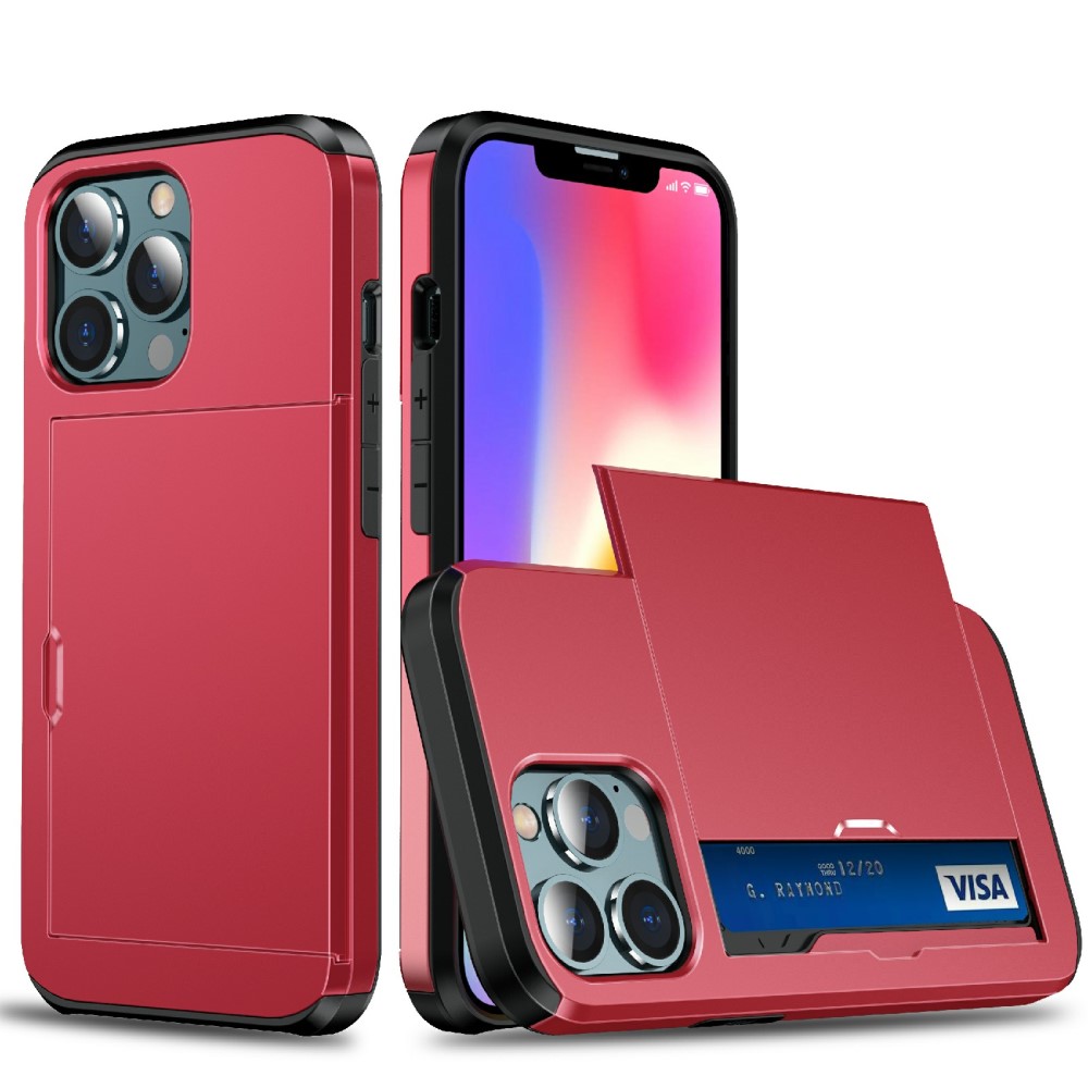  iPhone 13 Pro - Hybrid Skal Med Kortfack - Röd