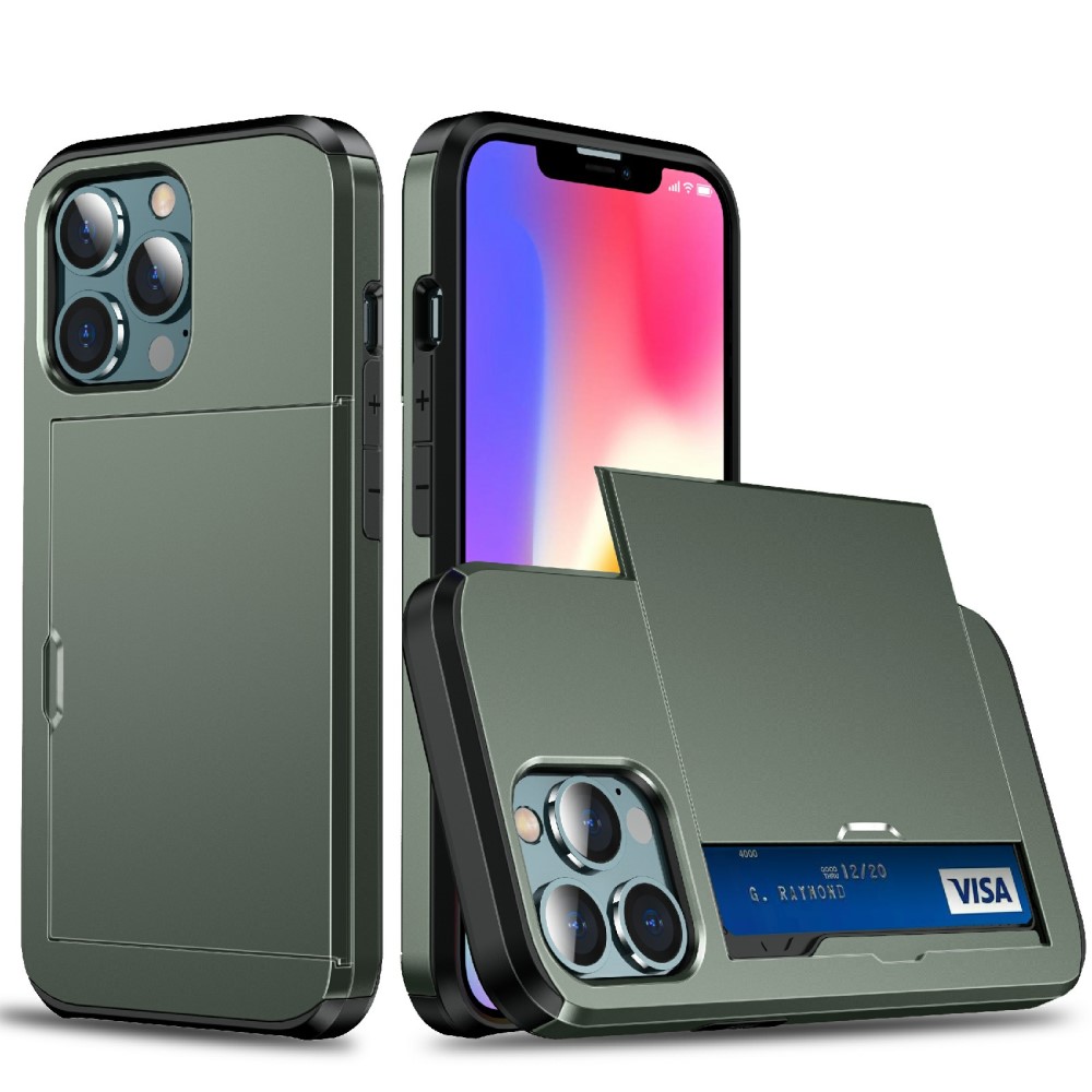  iPhone 13 Pro - Hybrid Skal Med Kortfack - Mörk Grön