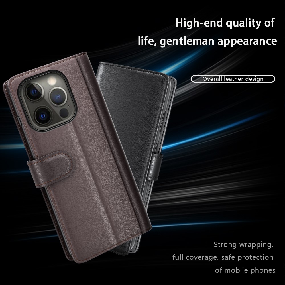  iPhone 13 Pro - Premium Äkta Läder Fodral - Svart