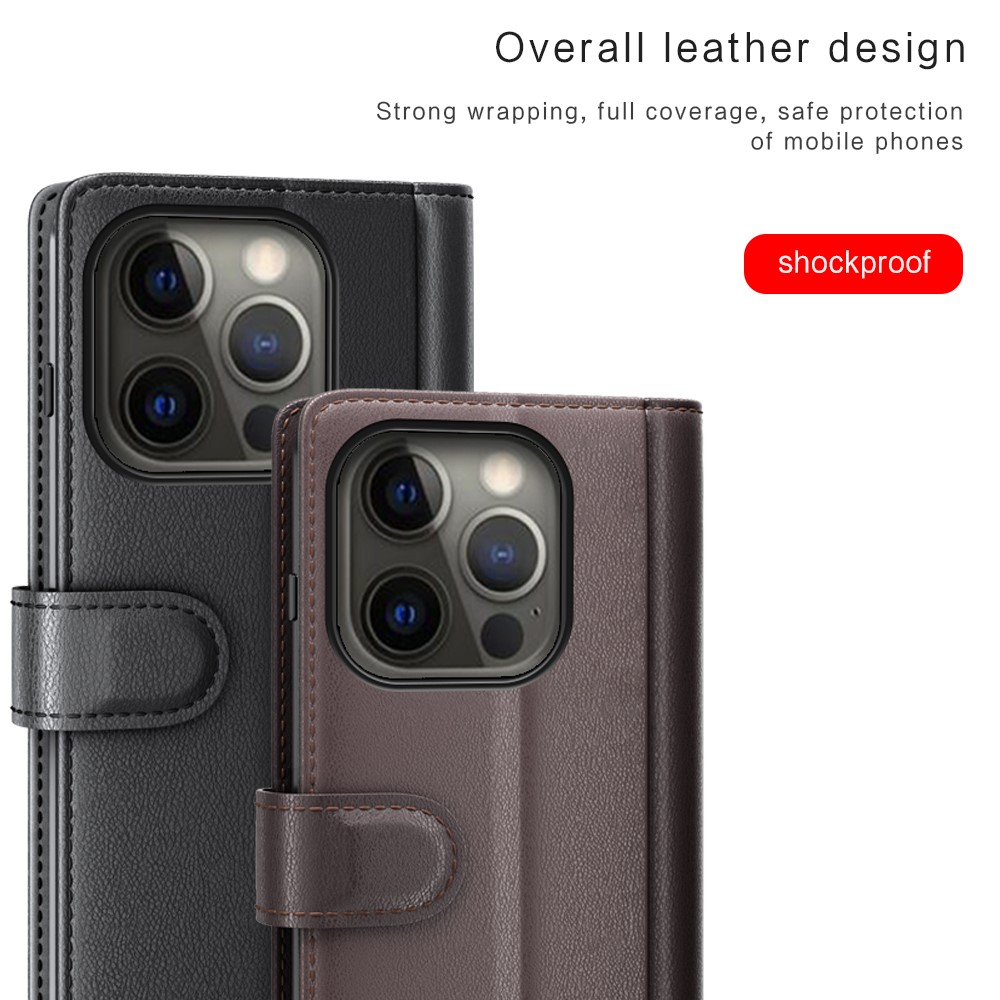  iPhone 13 Pro - Premium Äkta Läder Fodral - Svart