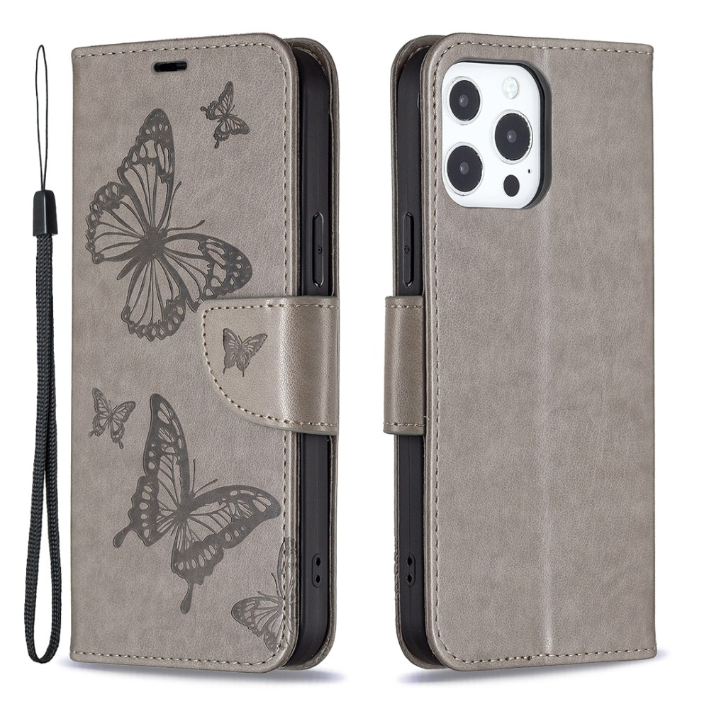  iPhone 13 Pro - Butterfly Läder Fodral - Grå