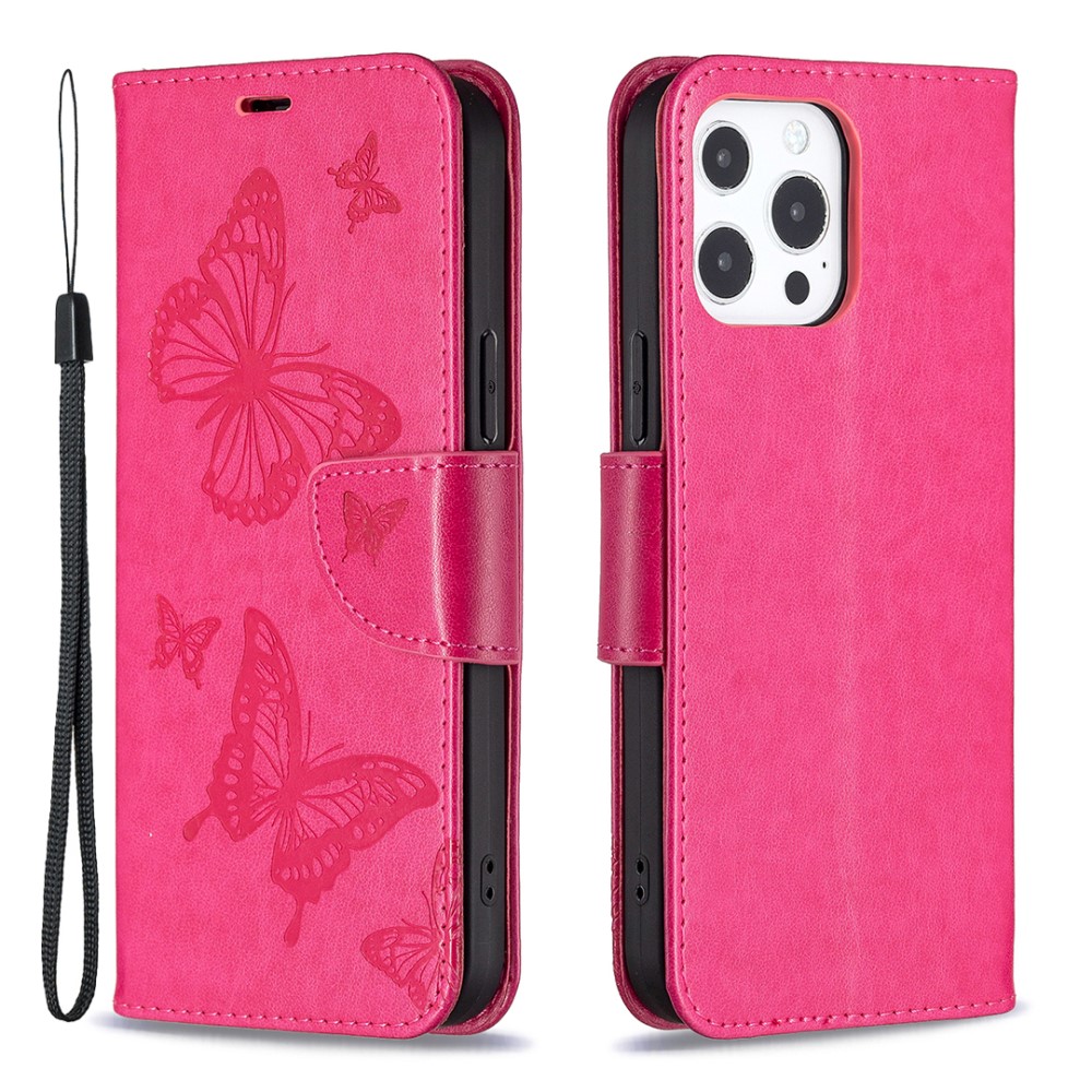  iPhone 13 Pro - Butterfly Läder Fodral - Rosa