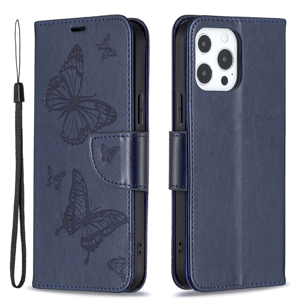  iPhone 13 Pro - Butterfly Läder Fodral - Mörk Blå
