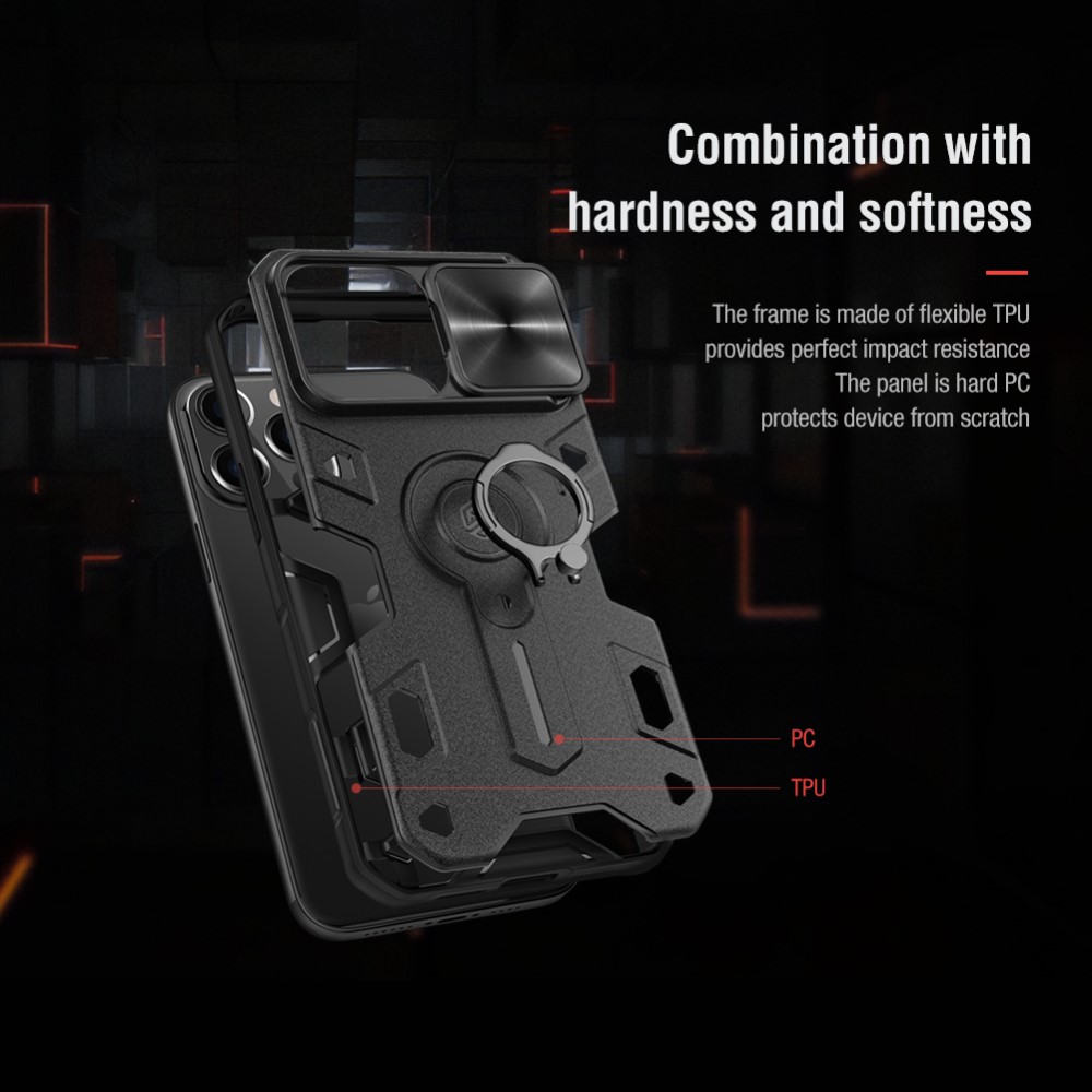 NILLKIN iPhone 13 Pro - NILLKIN CamShield Armor Hybrid Ring Skal - Svart