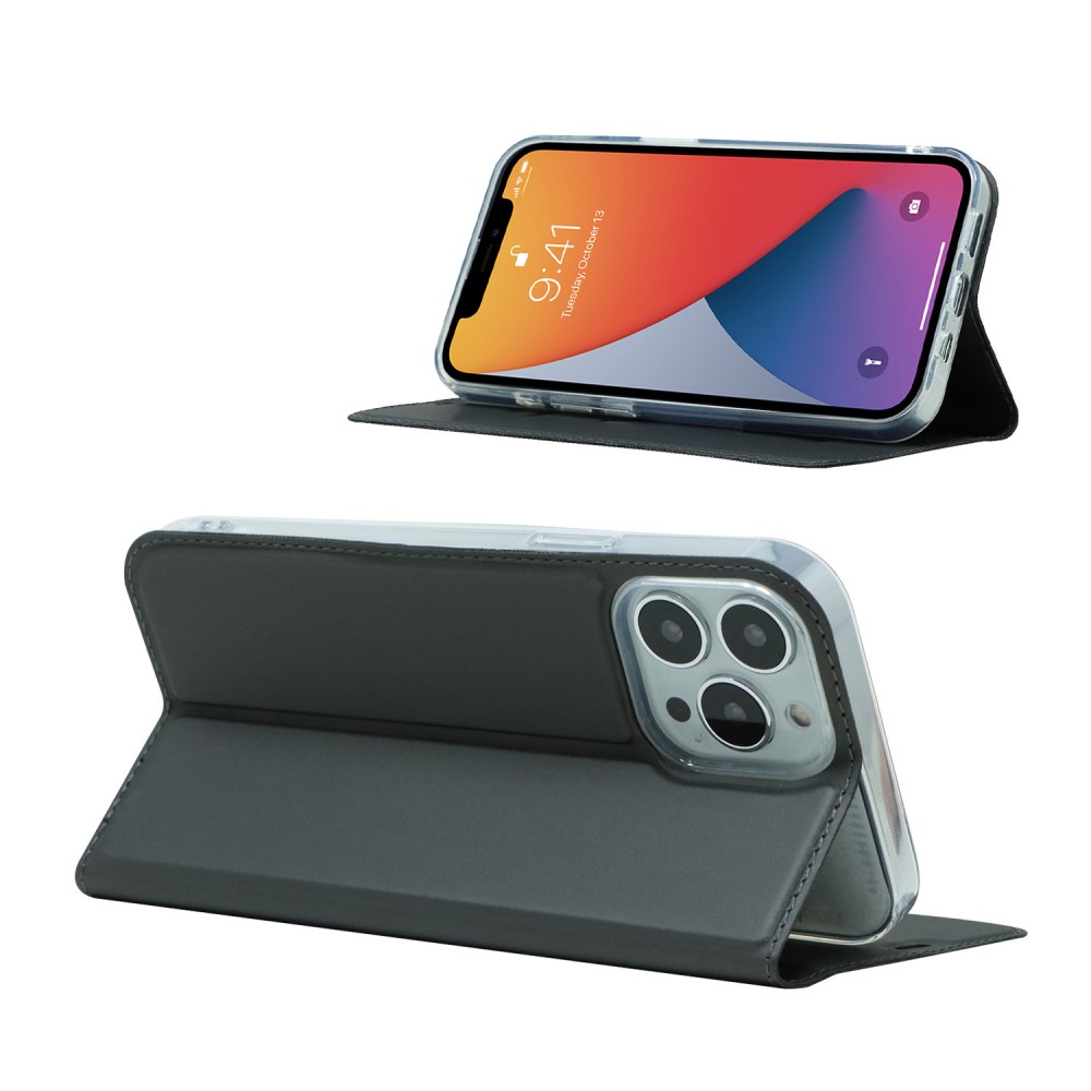  iPhone 13 Pro - Silkeslent Läder Flip Fodral - Svart