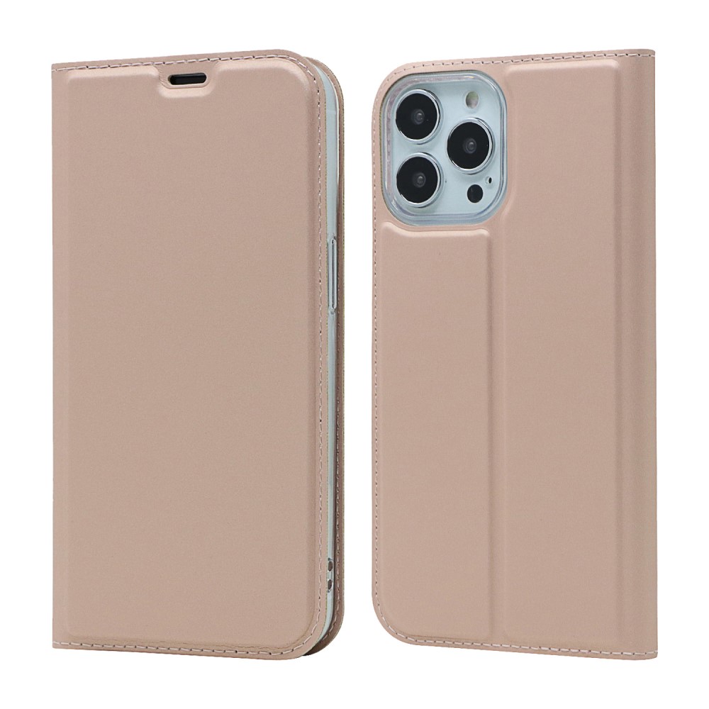  iPhone 13 Pro - Silkeslent Läder Flip Fodral - Roséguld