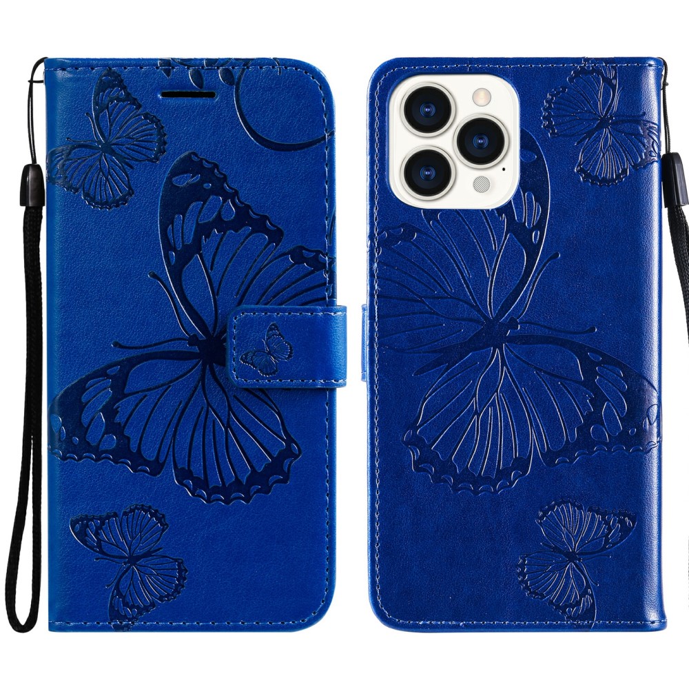  iPhone 13 Pro - Fodral Med Butterfly Tryck - Blå