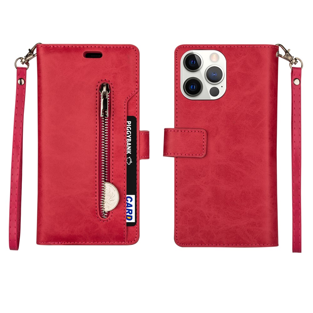  iPhone 13 Pro - Multifunktionellt Flerkort Läder Fodral - Rosa