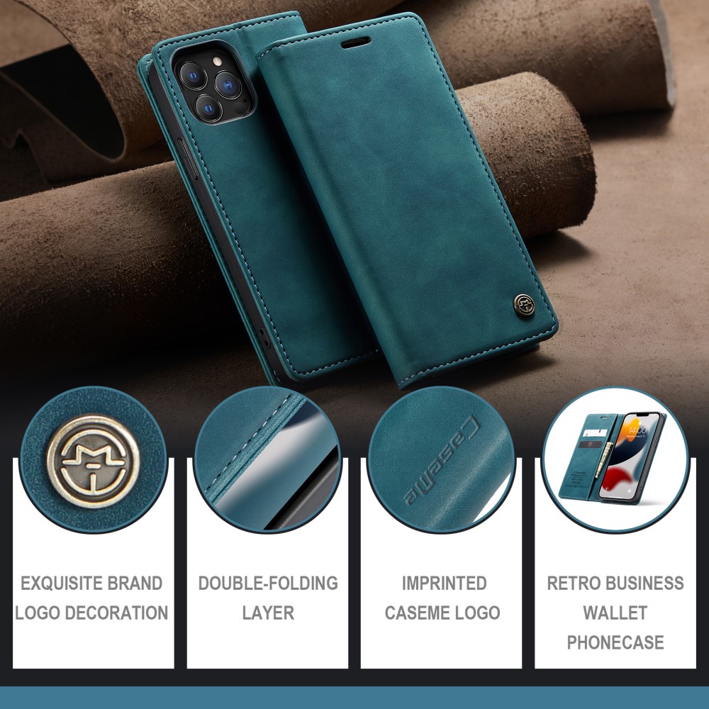 CASEME iPhone 13 Pro - CASEME Retro Läder Fodral - Grön