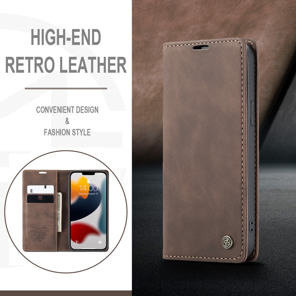 CASEME iPhone 13 Pro - CASEME Retro Läder Fodral - Mörk Brun